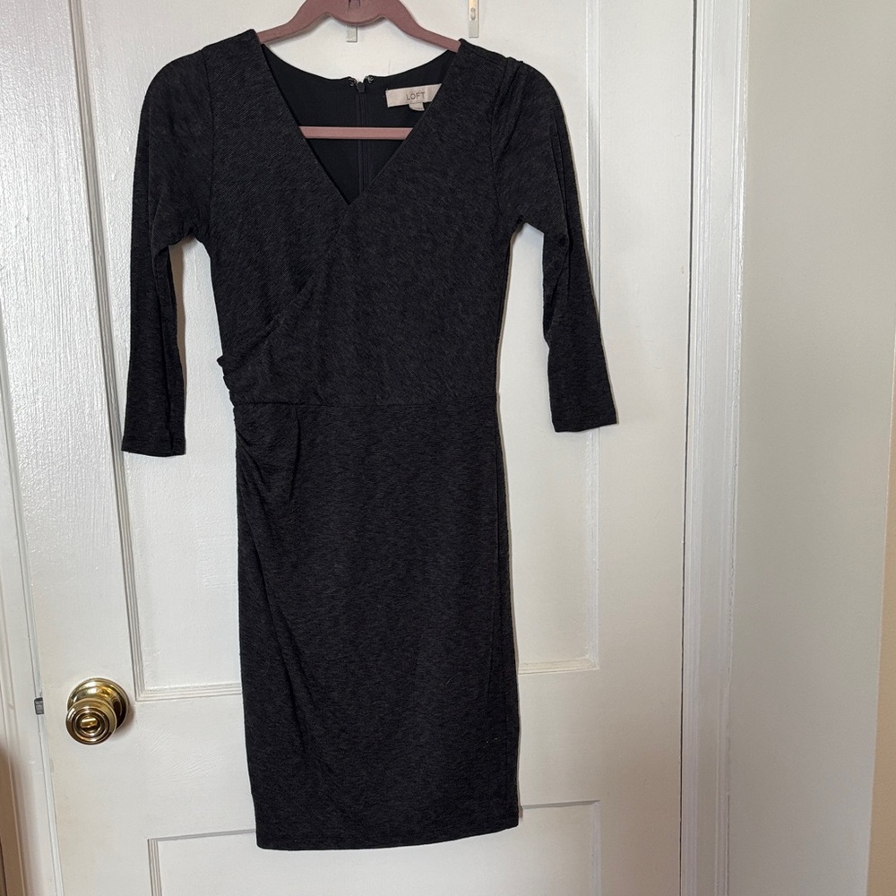 LOFT Charcoal Wrap-Detail Midi Dress